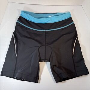 TrayL Cycling Shorts Adult Small Black Turquoise Padded Nylon Spandex Blend EUC